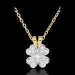 Pendentif eclosion - tendre trfle - diamants - or blanc et or jaune 9