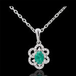 Pendentif marguerite princesse - meraude - or blanc 9 carats