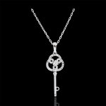 Pendentif or blanc 9 carats et diamants - cl d'ternit - avec cha