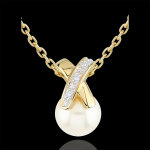 Pendentif perle croise - or jaune 9 carats