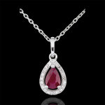 Pendentif poire d'inde - rubis - or blanc 9 carats