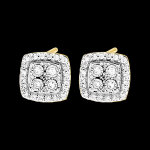 Puces origine - eclat carr� - or blanc et jaune 18 carats et diamants