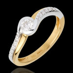 Solitaire verseau pav� - diamant 0. 24 carats - or blanc et or jaune 18