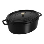 Cocotte en fonte ovale noire 33 cm avec couvercle � bouton laiton 142152