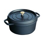 Cocotte en fonte ronde noire 26 cm avec couvercle  bouton laiton 142146