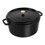 Cocotte en fonte ronde noire 34 cm avec couvercle � bouton laiton 142203