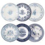 Coffret de 6 assiettes plates assorties les depareillees bleu 753651
