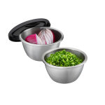 Lot de 2 mini - bols inox  7. 6 cm avec couvercle noir 144532