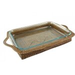 Porte - plat en rotin rectangulaire 40 x 37 cm et plat en pyrex 391011 Porte - plat en rotin rectangulaire 40 x 37 cm et plat en pyrex 391011