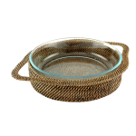 Porte - plat en rotin rond  24 cm et plat en pyrex 391013