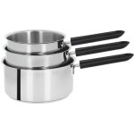 Serie de 3 casseroles mutine 2 fixe - poignee bakelite noire 725476 Serie de 3 casseroles mutine 2 fixe - poignee bakelite noire 725476