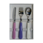 Set de 3 couverts pour enf. couteau rose / fourchette mauve / cuill. . . 500999 Set de 3 couverts pour enf. couteau rose / fourchette mauve / cuill. . . 500999