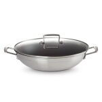 Wok 30 cm inox classique antiadhrent avec poigne et couvercle 162278