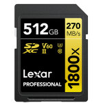 Lexar carte sdxc 512gb professionnal uhs - ii (1800x) v60 gold