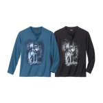 Lot de 2 tee - shirts col boutonn loups