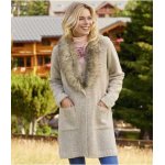 Manteau tricot  col en fausse fourrure amovible