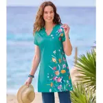 Maxi tee - shirt col djellaba imprim floral