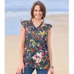 Tunique bi - mati�re fleurie � volants