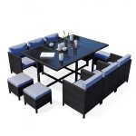 10 places - ensemble encastrable salon / table de jardin rsine tresse - noir / gris - munga 10b