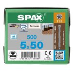 500 vis torx autoforeuse 5x50 spax - deck inox a2 - terrasse bois xotique