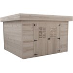 Abri madriers bois massif toit plat avec bac acier / 28mm / 7. 97m2 Abri madriers bois massif toit plat avec bac acier / 28mm / 7. 97m2