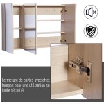 Armoire murale miroir salle de bain 3 portes 3 tagres dim. 90l x 14l x 60h cm panneaux particules chne ...