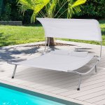 Bain de soleil 2 places lit de jardin design contemporain toit rglable 2 roulettes 2 oreillers acier ...