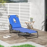 Bain de soleil pliable transat inclinable 4 positions chaise longue de lecture 3 coussins fournis bleu ...