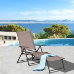 Bain de soleil pliable transat inclinable 5 positions chaise longue grand confort avec accoudoirs dim. ...