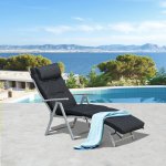 Bain de soleil pliable transat inclinable 7 positions chaise longue grand confort avec matelas + accoudoirs ...