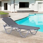 Bain de soleil transat design contemporain dossier inclinable multi - positions alu textilne gris