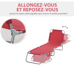 Bain de soleil transat pliable dossier rglable multipositions mtal et polyester bordeaux