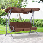 Balancelle balancoire fauteuil de jardin en acier 3 places charge max. 340 kg chocolat