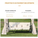 Balancelle de jardin 3 places convertible style colonial grand confort 2 coussins + matelas + moustiquaires ...