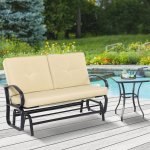 Banc À bascule de jardin 2 places style colonial acier Époxy noir coussins beige Banc À bascule de jardin 2 places style colonial acier Époxy noir coussins beige