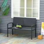 Banc de jardin 2 places style cosy chic r�sine tress�e 4 fils imitation rotin noir