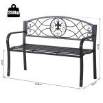 Banc de jardin 3 places style no - rtro fer forg motif fleurs de lys dim. 128l x 50l x 91h cm mtal ...