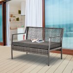 Banc de jardin design contemporain 2 places dim. 118l x 75l x 79h cm coussin inclus alu. rsine tresse ...