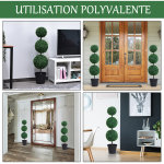Buis artificiel topiaire artificielle en forme de boules dim.  30 x 112h cm vert