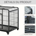 Cage pour chien pliable cage de transport sur roulettes 2 portes verrouillables plateau amovible dim. ...