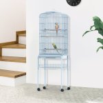 Cage  oiseaux sur roulettes multi - accessoires mangeoires perchoirs bac amovible 48 x 37 x 153 cm blanc ...
