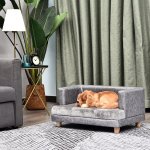 Canap� chien lit pour chien chat avec accoudoirs coussin moelleux pieds bois massif dim. 68 x 41 x 32 ...