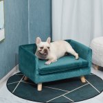Canap� chien lit pour chien design scandinave coussin moelleux pieds bois massif dim. 64 x 45 x 36 cm ...