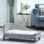 Canap� m�ridienne chiens chats style cosy chic dim. 60l x 49l x 31h cm coussin int�gr� osier gris