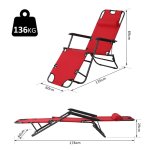 Chaise longue pliable bain de soleil transat de relaxation dossier inclinable avec repose - pied polyester ...