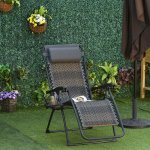 Chaise longue pliable de jardin zro gravit plateau porte gobelet accessoires ttire acier rsine tresse ...