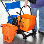 Chariot de lavage chariot de nettoyage professionnel presse  mchoire 2 seaux + rangement orange bleu ...