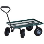 Chariot de transport jardin remorque À main charrette À bras 4 roues 98l x 45l x 85h cm charge max. 150 ... Chariot de transport jardin remorque À main charrette À bras 4 roues 98l x 45l x 85h cm charge max. 150 ...