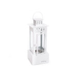 Chemine bio de table type lanterne de couleur blanche avec verre tremp