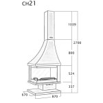Cheminée de coin droit anthracite sans porte + base et foyer réfractaire ch21 Cheminée de coin droit anthracite sans porte + base et foyer réfractaire ch21